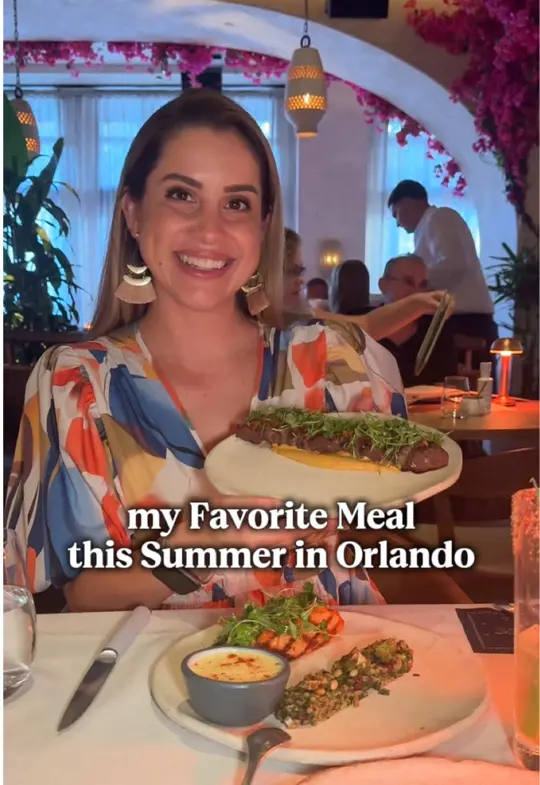 AVA MediterrAegean in Orlando showing review, summer menu, shareable greek spreads, cyprus halloumi cheese, greek salad, 7 oz hangar steak, salmon, vanilla crème brûlée, chocolate fondant, video by cheatdayorlando on TikTok