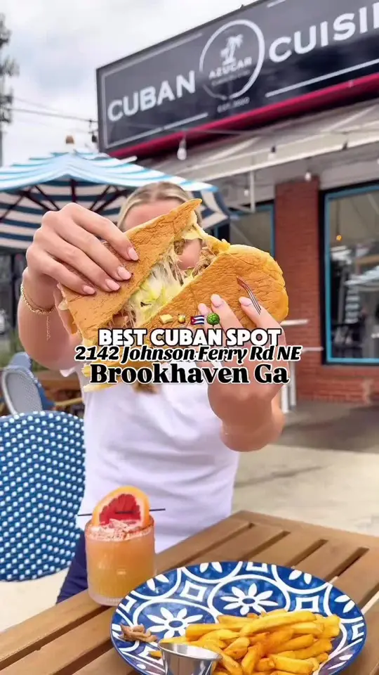 AZUCAR CUBAN CUISINE in Brookhaven showing review, cuban sandwich, el cubano, patio, drinks, video by mar756452 on TikTok