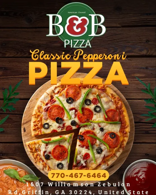 B & B Pizza in Griffin showing pizza, pepperoni pizza, italian pizza, mushroom pizza, veggie pizza, video by B & B Pizza on Facebook