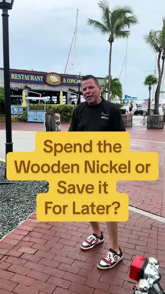 B.O.'s Fish Wagon in Key West showing drinks, happy hour deal, wooden nickel, video by keywestshawn on TikTok