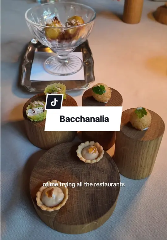 Bacchanalia in Atlanta showing review, visit, crab fritter, ny strip, desserts, video by grace.jjang on TikTok