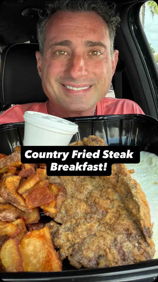 Bacon Street Diner in Clearwater showing food review, country fried steak, eggs, video by Foodie Justice on Facebook