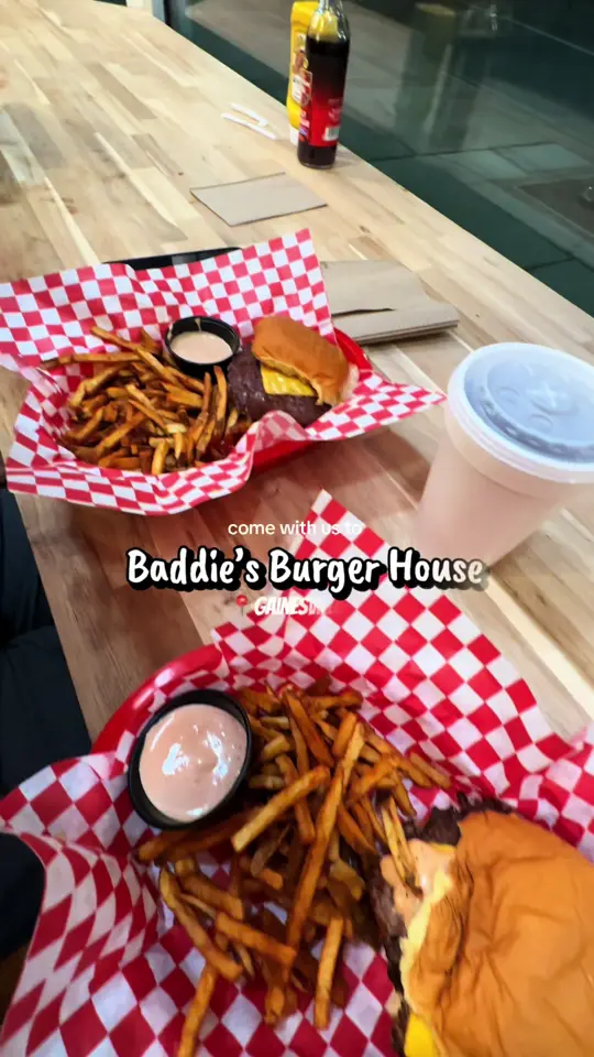 Baddies Burger House - Gainesville in Gainesville showing food, double burger combo, cajun fries, video by sydneysmallss on TikTok