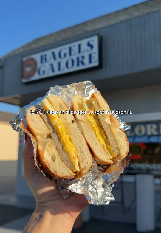 Bagels Galore in Hudson showing review, visit, video by tianaintampa on TikTok