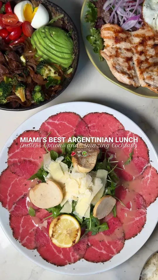  in Florida showing restaurant visit, argentine cuisine, empanadas, beef carpaccio, skirt steak, cheese ravioli, video by fashion.eat.travel on TikTok