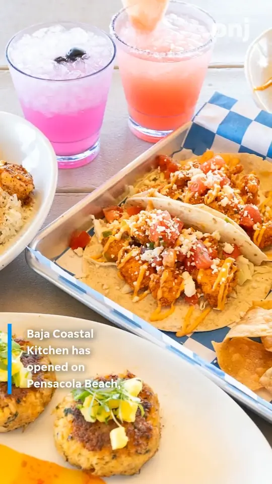 Baja Coastal Kitchen in Pensacola Beach showing food, island-inspired dishes, drinks, premium tequilas, video by Pensacola News Journal on Facebook