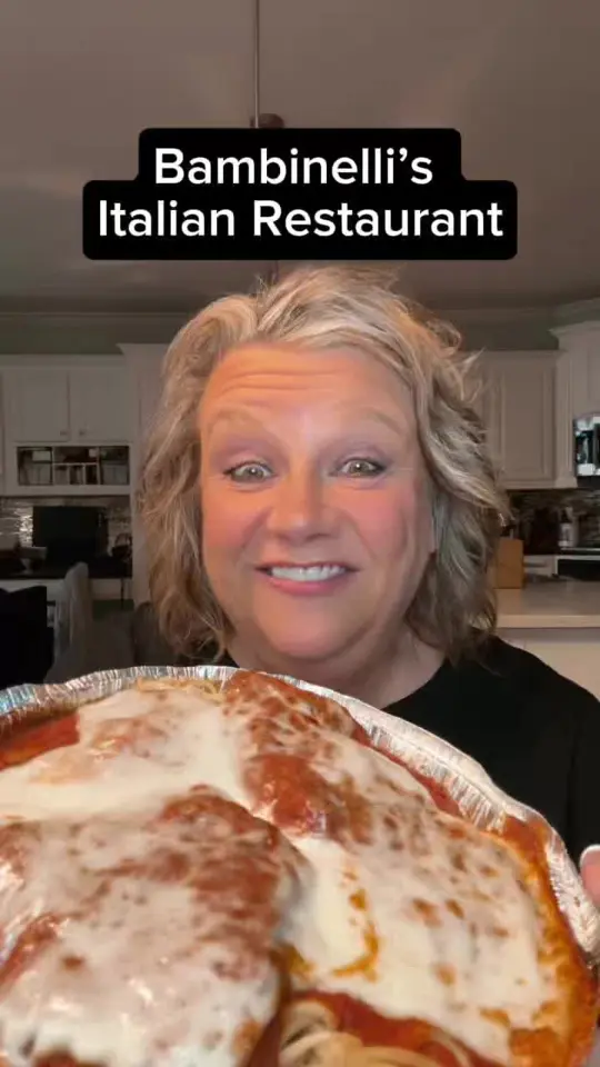Bambinelli's Italian Restaurant in Roswell showing chicken parmesan, pasta, tiramisu, doordash delivery, italian food, video by chicagogirlsouthernworld on TikTok