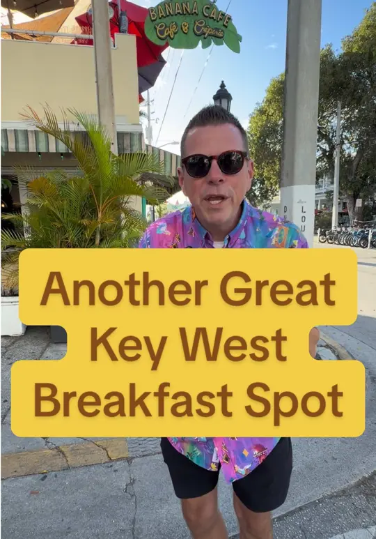 Banana Cafe in Key West showing review, visit, scrambled eggs, belgian waffle, video by keywestshawn on TikTok