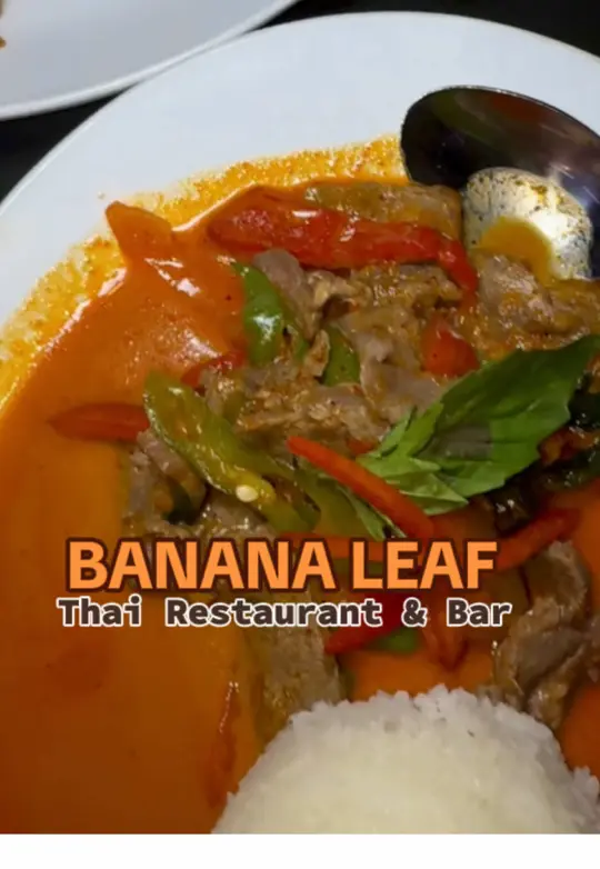Banana Leaf ATL Thai • Sushi • Bar in Sandy Springs showing food, thai wings, food, thai basil wrap, drink, strawberry mojito, video by servinglooksatl on TikTok
