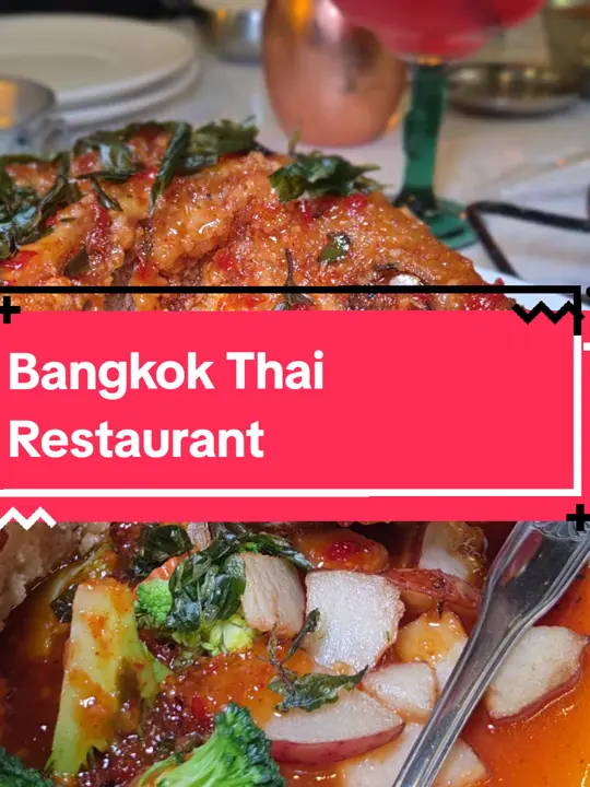 Bangkok Thai Restaurant in Atlanta showing restaurant review, red snapper, happy hour, prosecco mimosa, video by antlantaeats on TikTok