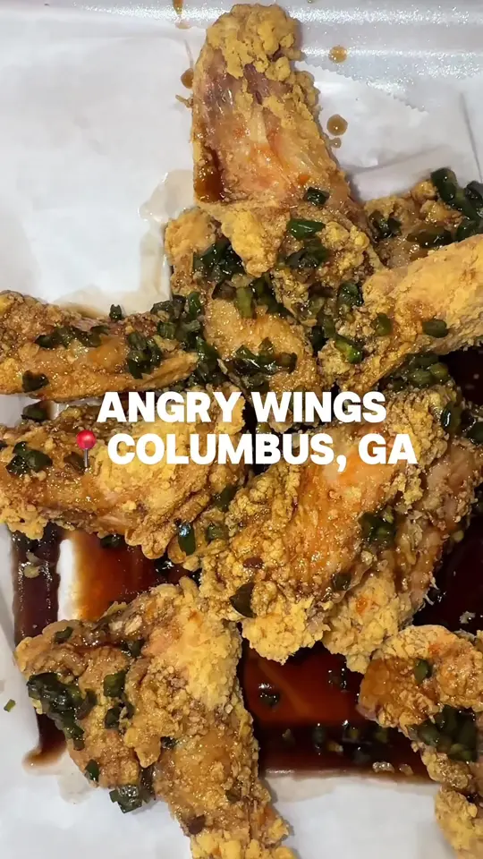 Banks Food Hall in Columbus showing food, angry wings, crispy soy garlic wings, original crispy chicken wings, cajun dry rub wings, video by mr.goalchaser on TikTok