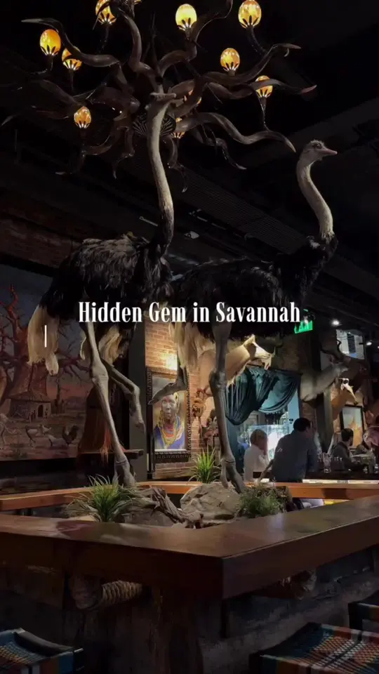Baobab Lounge in Savannah showing cocktail, baobab lounge, atmosphere, african art, jw marriott plant riverside, video by savvysuitcasediary on TikTok