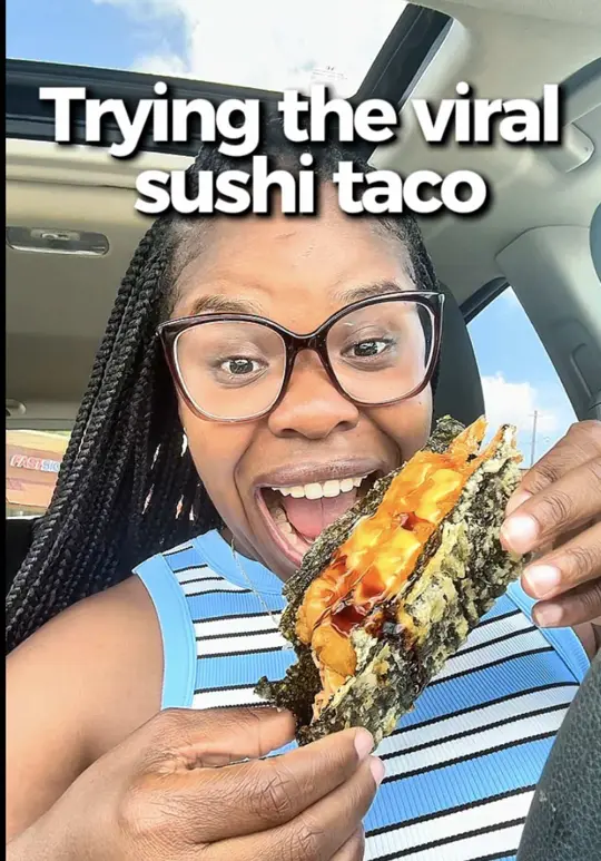 Băozi Asian Street Food (Baobun&Hibachi) in Lawrenceville showing food, viral sushi taco, video by justlaysh on TikTok