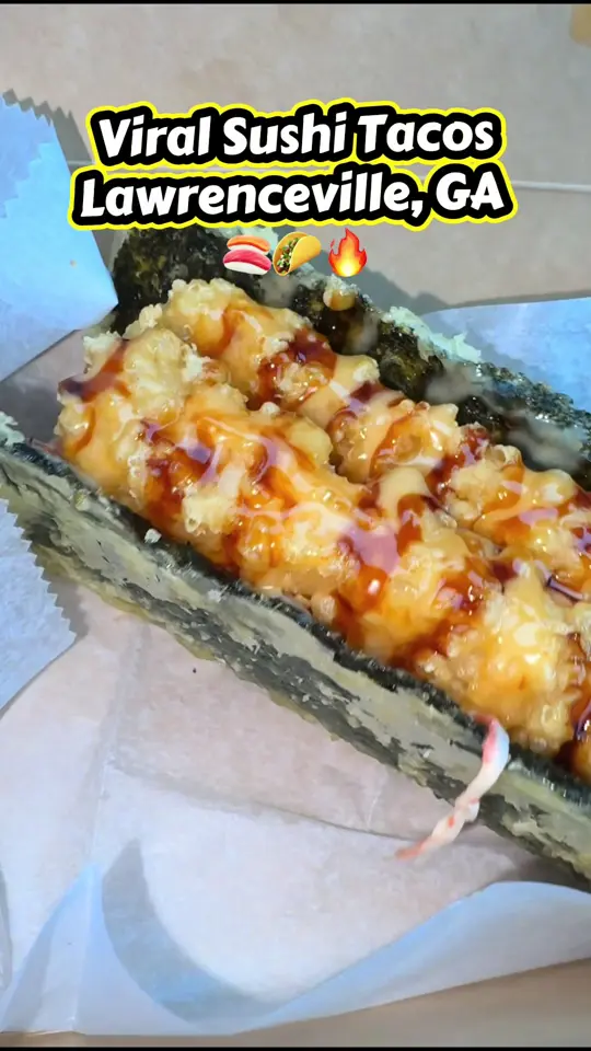 Băozi Asian Street Food (Baobun&Hibachi) in Lawrenceville showing sushi taco, food review, video by itshayzeforme on TikTok