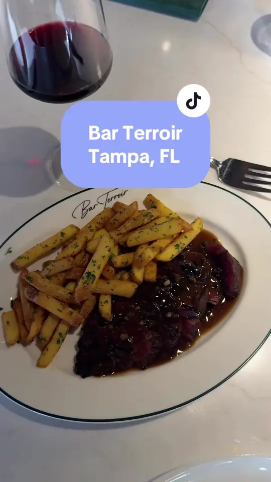 Bar Terroir in Tampa showing restaurant review, wine bar visit, french cuisine, video by thisbabeeats on TikTok