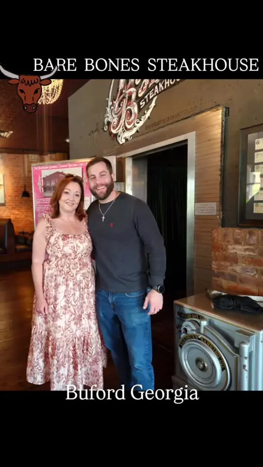 Bare Bones Steakhouse in Buford showing visit, steakhouse, video by Dana Evans on Facebook