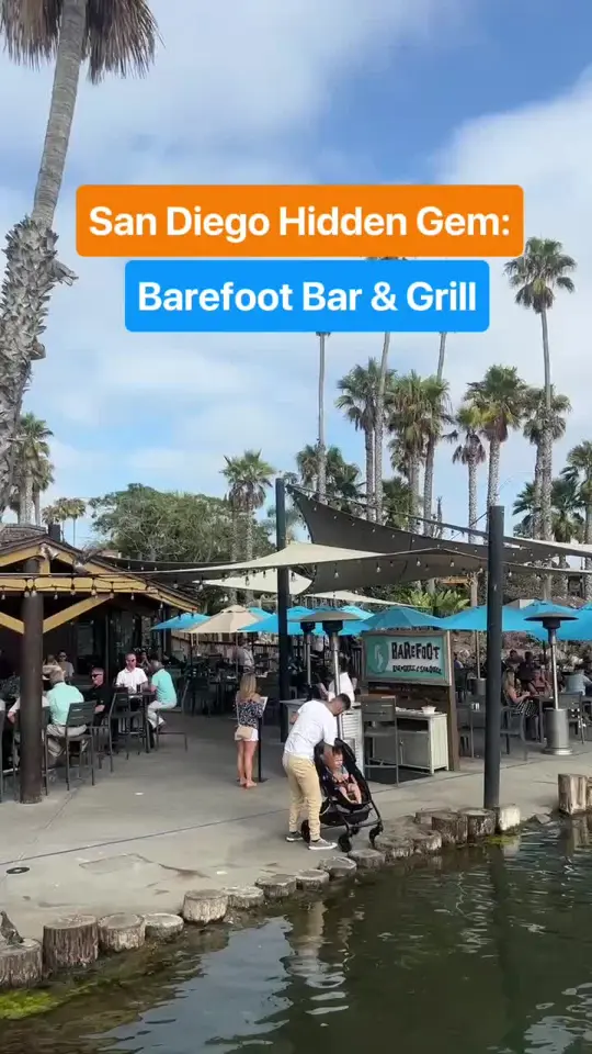 Barefoot Hide-A-Way Bar And Grill in Panama City Beach showing visit, new-american dishes, fresh seafood, island-inspired cocktails, waterfront views, live music, video by visitsandiego on TikTok