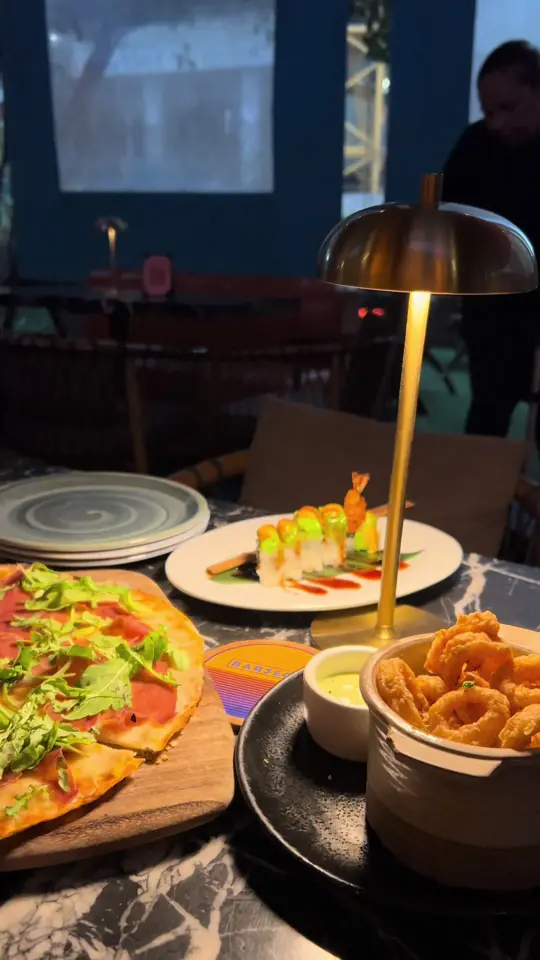Barsecco in Miami showing cocktail, spicy cucumber cilantro margarita / sushi, dragon roll / side dish, truffle fries / main course, wagyu / main course, vodka truffle pasta, video by katttyork on TikTok