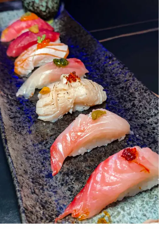Bayridge Sushi in Longwood showing sushi, crispy tuna rice, a5 wagyu tataki, chef’s premium nigiri set, video by orlandofoodfinders on TikTok