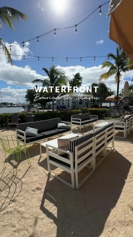Bayshore Club Bar & Grill in Miami showing brunch, seafood, waterfront view, video by fashion.eat.travel on TikTok