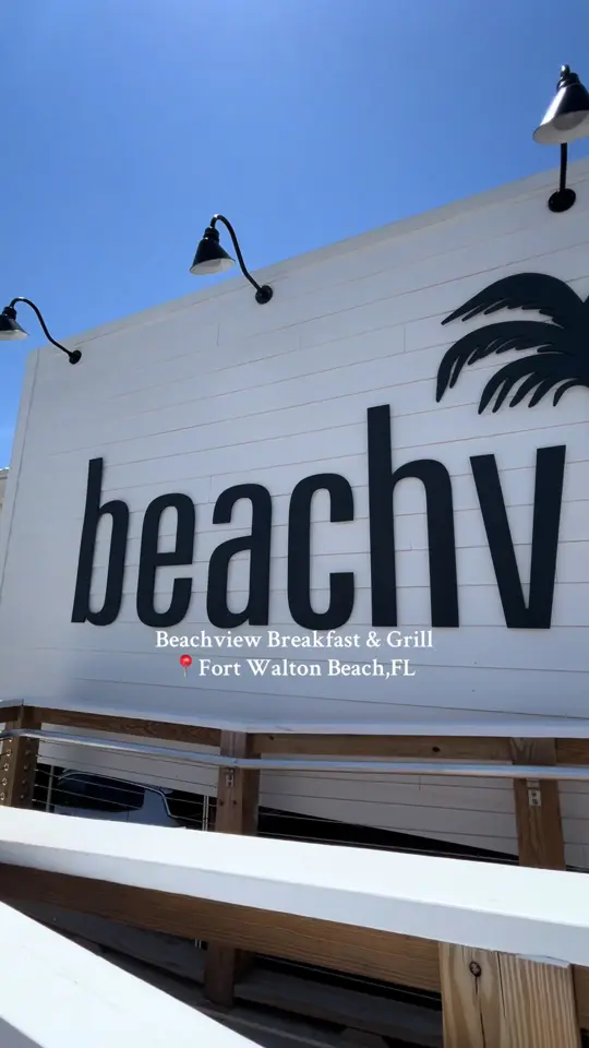 Beachview Breakfast & Grill in Fort Walton Beach showing review, visit, food, bottomless mimosas, video by emeraldcoastellie on TikTok