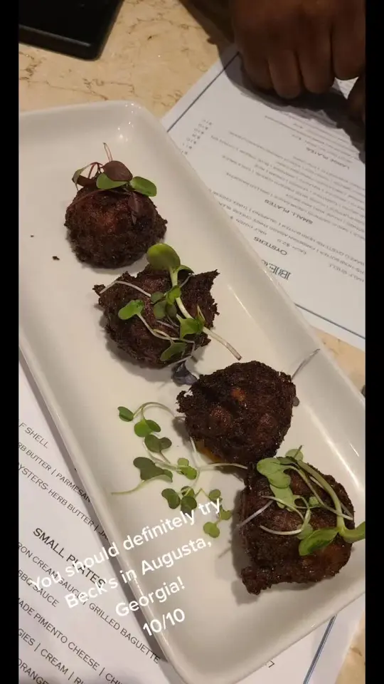 Becks in Augusta showing restaurant visit, oyster bar, video by jewelher30 on TikTok