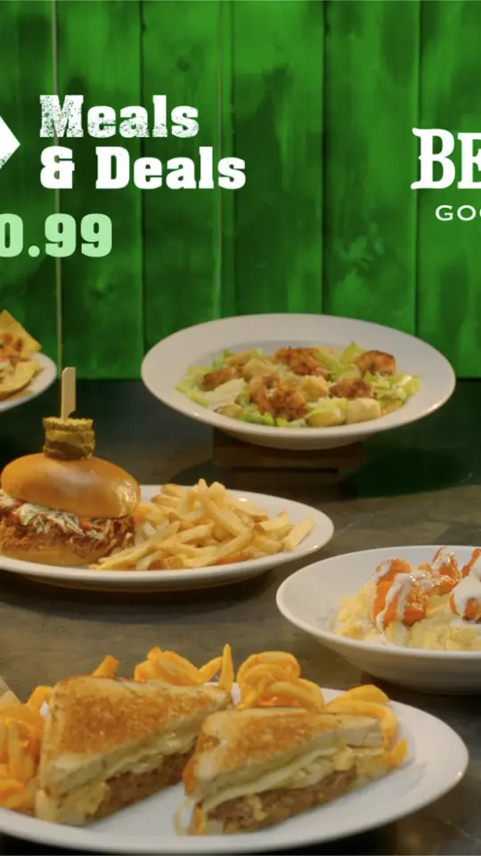 Beef 'O' Brady's in Chipley showing food, 10 meals 10 deals promotion, soft drink, video by Beef 'O' Brady's Champaign on Facebook