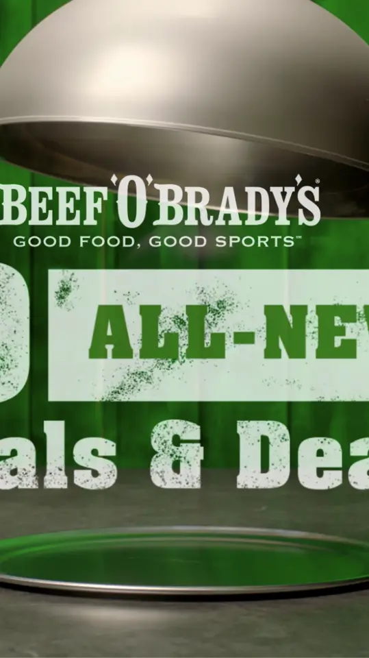 Beef 'O' Brady's in Port St John showing food, 10 meals 10 deals promotion, soft drink, video by Beef 'O' Brady's Champaign on Facebook