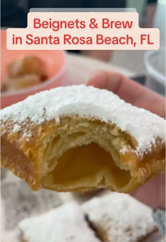 Beignets & Brew in Tallahassee showing review, beignets, coffee, video by kelqtpie on TikTok