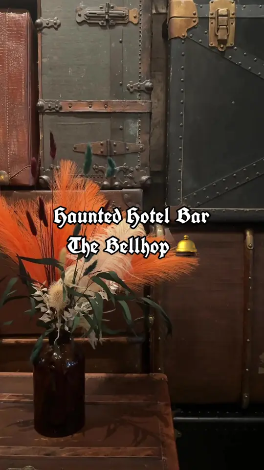 Bellhop in Orlando showing cocktail, vintage opulence atmosphere, haunted hotel theme, video by hallowandhaven on TikTok