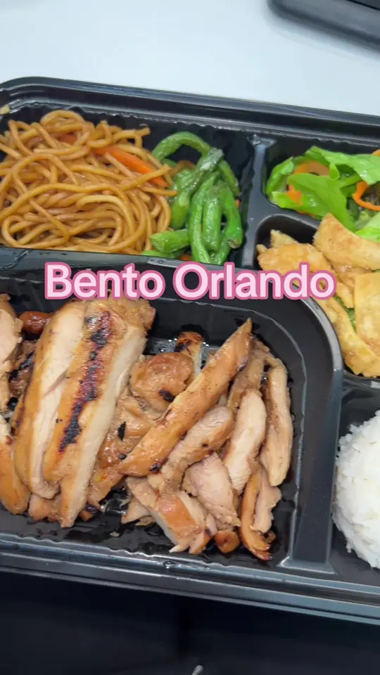 Bento Cafe in Orlando showing bento box, teriyaki chicken, asian food, video by makingmemorieswithjess on TikTok