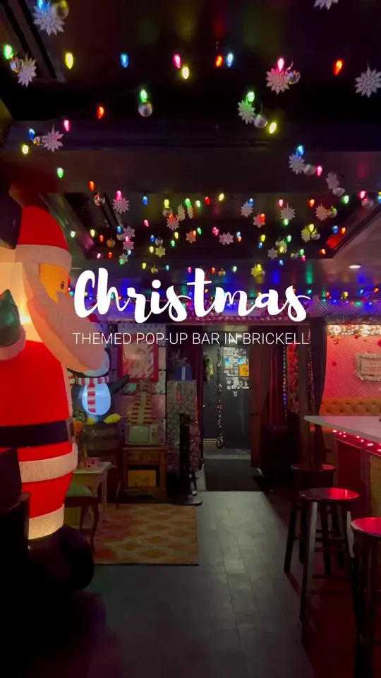 Better Days Miami in Florida showing bar, christmas-themed pop-up bar, holiday-inspired cocktails, over-the-top décor, office party energy, video by fashion.eat.travel on TikTok