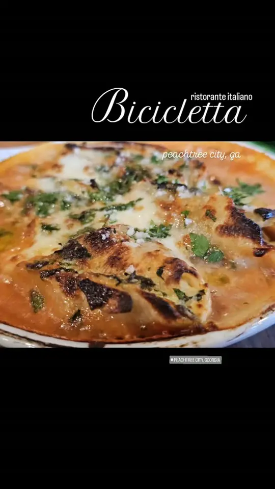 Bicicletta in Peachtree City showing italian food, pizza, pasta, desserts, video by Zolle Stone on Facebook