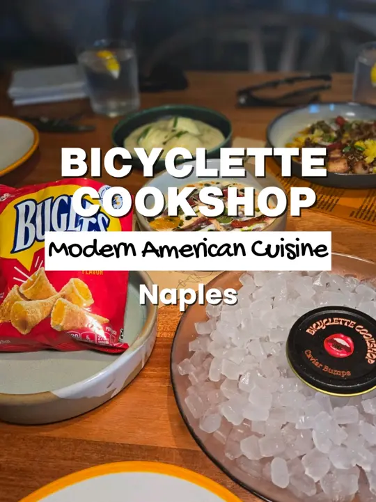 Bicyclette Cookshop in Naples showing review, visit, seasonal menu, sizzle menu, new menu, video by swflfoodjunkie on TikTok