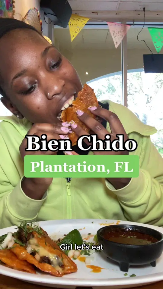 Bien Chido in Plantation showing quesabirriatacos, horchata, video by ericaeatsamerica on TikTok