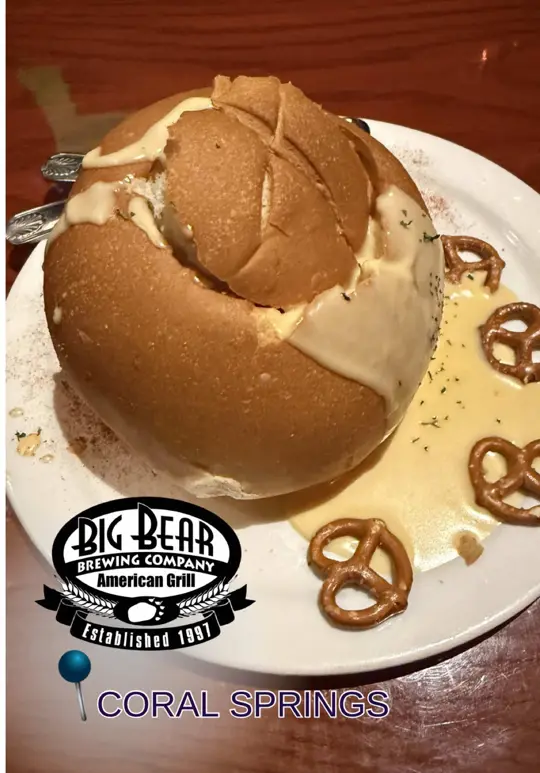 Big Bear Brewing Company in Coral Springs showing food, beer münster cheese soup, drink, beer, video by megzzzzk on TikTok