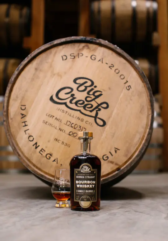 Big Creek Distilling Co. in Dahlonega showing drinks, single barrel bourbon, video by bigcreekdistillingco on TikTok