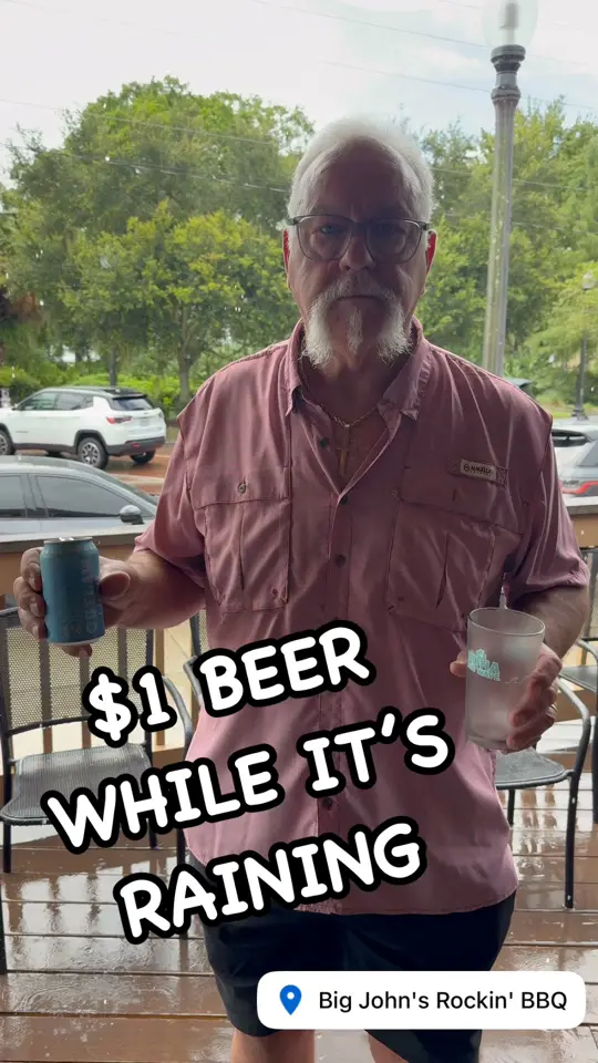 Big John's Rockin' BBQ in Kissimmee showing beer special, rain promotion, video by Big John's Rockin' BBQ on Facebook
