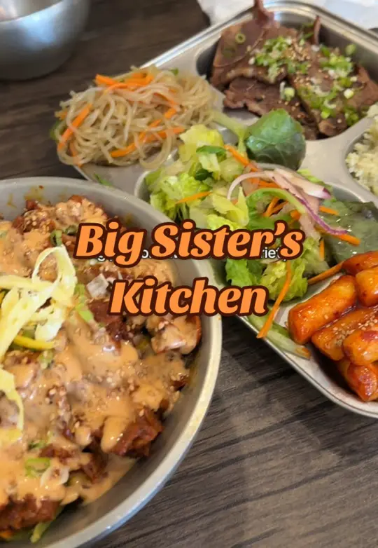 Big Sister's Kitchen in Duluth showing review, spicy pork bowl, japchae, lettuce, video by ngoc.ck on TikTok