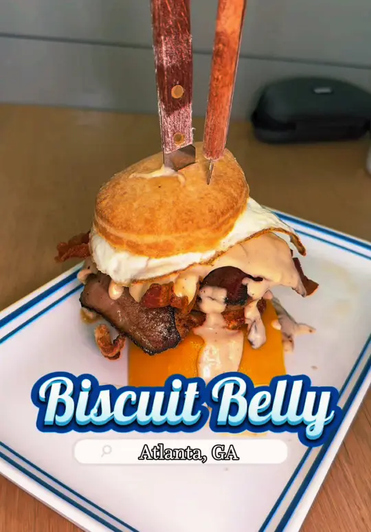 Biscuit Belly - Acworth in Acworth showing review, caramel praline latte, biscuit benny, belly buster, fried green tomatoes, pineapple mimosa, video by itsallgatl on TikTok