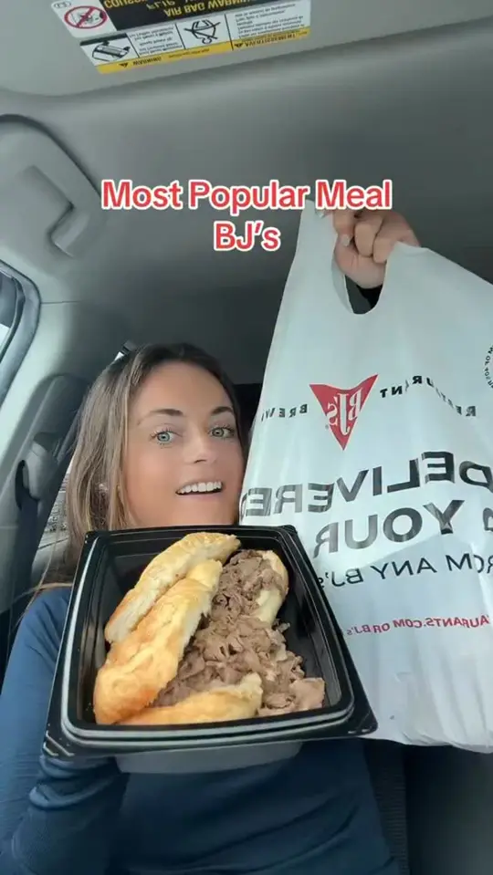 Bj's Restaurant & Brewhouse in Melbourne showing food review, primerib sandwich, foodie, video by Sarah Margaret Eats on Facebook