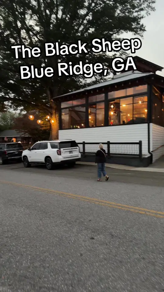 Black Sheep Restaurant in Blue Ridge showing restaurant visit, atmosphere, food, video by gummfamtravels on TikTok