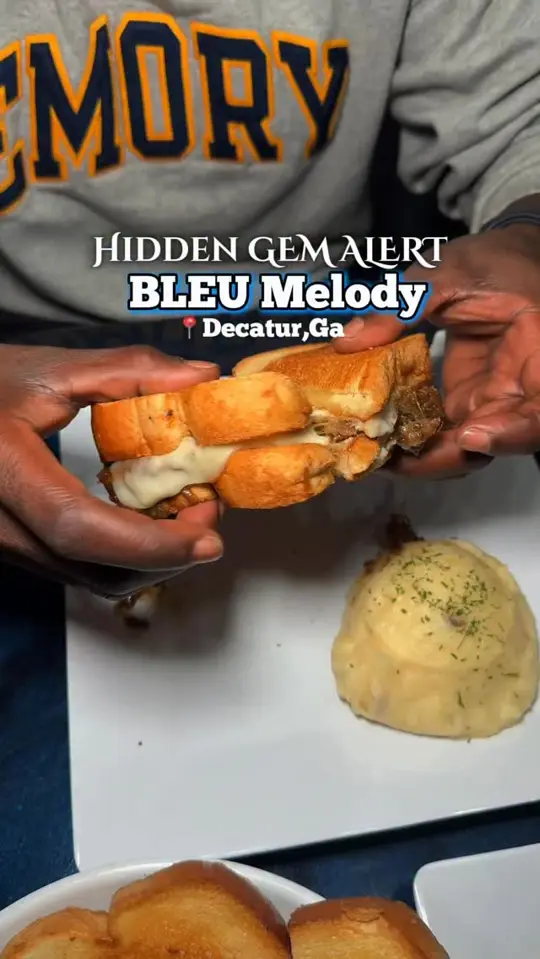 BLEU MELODY in Atlanta showing visit, review, oxtail grilled cheese, cajun chicken pasta, lamb chops with sweet potato mash, video by FoodieBawse on Facebook