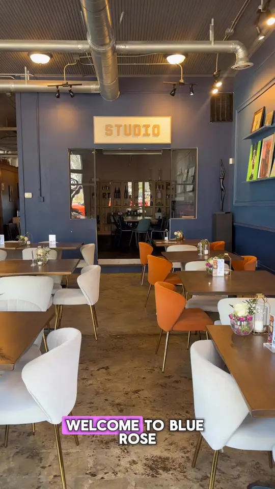 Blu Rose Art Bar in Douglasville showing cocktail, radcliffe, art gallery, menu, weekly events, video by Douglas County Film Trail on Facebook