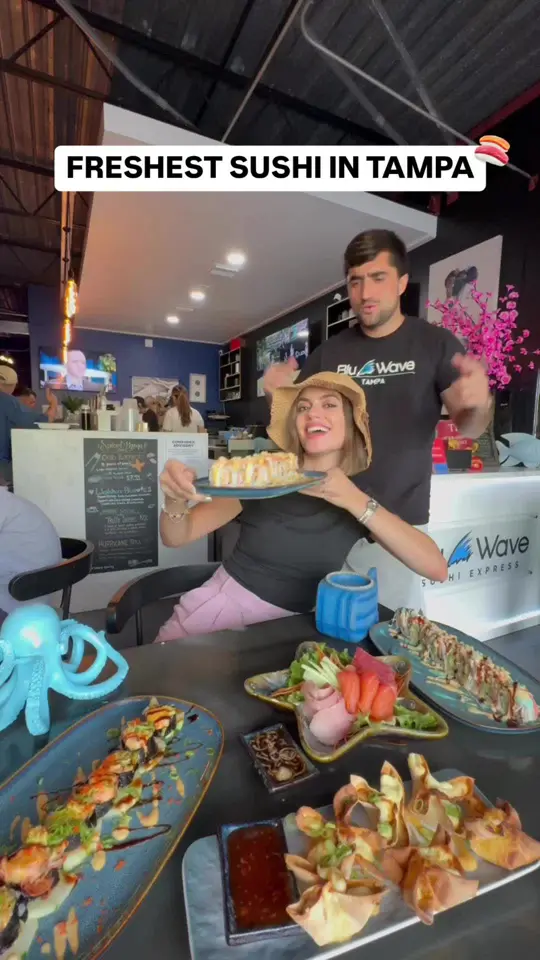 BluWave Sushi Tampa in Tampa showing sushi, sashimi, crab rangoon, video by foodbytiana on TikTok