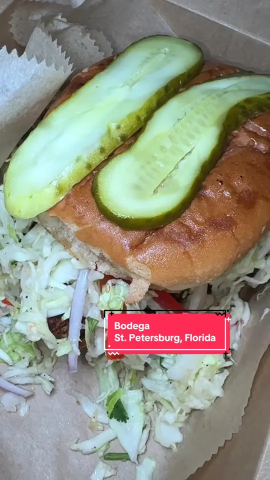 Bodega On Central in St. Petersburg showing food review, fried chicken sandwich, video by ntashahall on TikTok