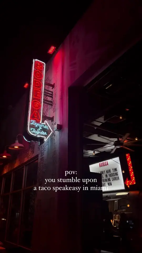 Bodega Taqueria y Tequila in Miami showing food, shrimp taco, drinks, tequila, atmosphere, speakeasy, video by alyssaexplores on TikTok