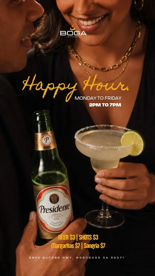 Boga Latin Cuisine in Norcross showing cocktail, happy hour, video by BOGA Latin Cuisine on Facebook