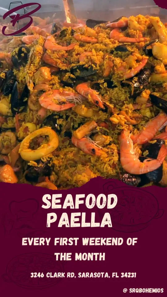 Bohemios Tapas Restaurant - SARASOTA in Sarasota showing food, seafood paella, video by Bohemios Sarasota Wine & Beer Tapas Bar on Facebook