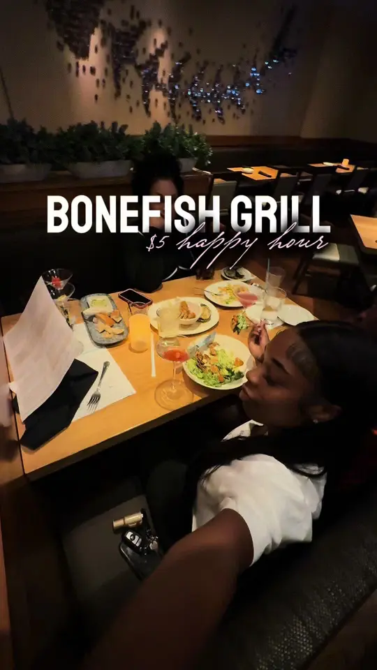 Bonefish Grill in Orlando showing happy hour, $5 margs, martinis, video by iammiaalexis on TikTok